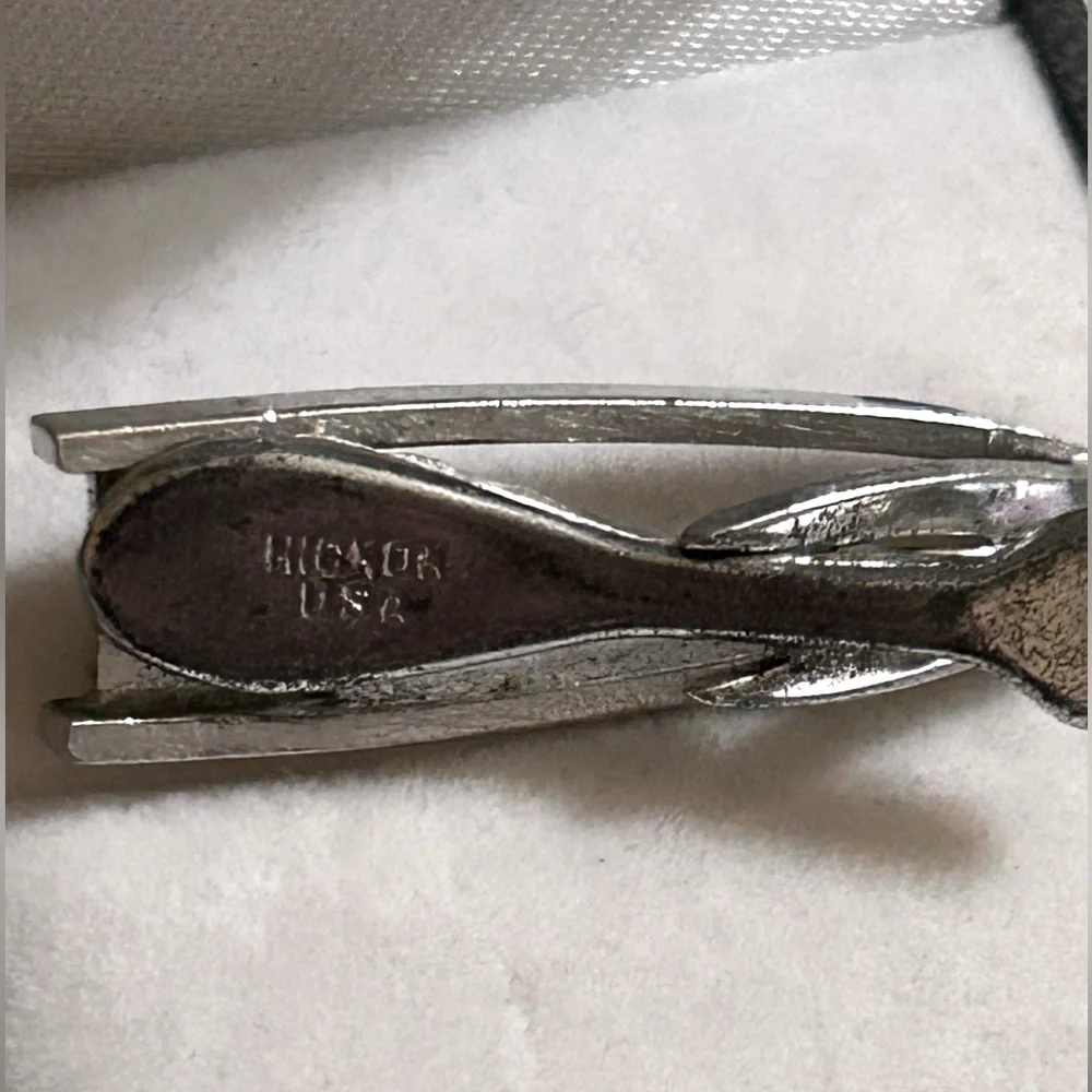1960s HICKOK Tie Clip Large Modernist Mad Men Era Blue & Silver Tone Met…